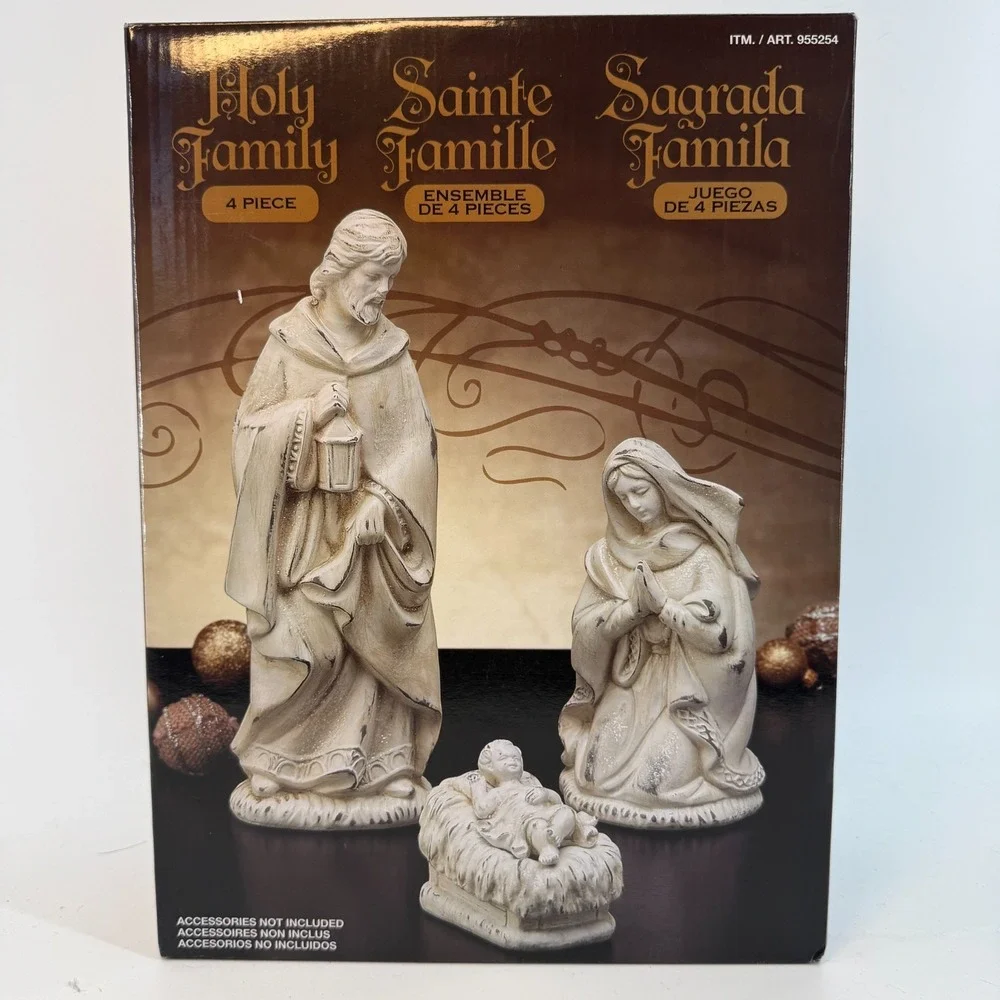 Costco Holy Family Nativity Figurines 4 Piece Set Joseph‎ Mary Baby Jesus White